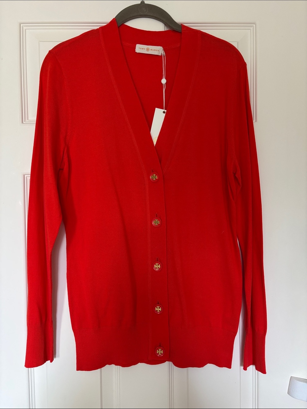 Tory Burch orange/red V-Neck Button Cardigan Sweater